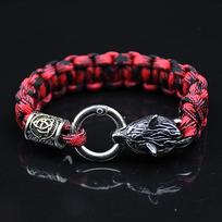 Stainless Steel Wolf Bracelets Men Norse Vikings Runes Paracord Rope Bangle Jewelry for Men 23cm black