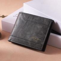 Men Vintage Leather Wallet Bifold Short Wallet RFID Blocking Slim Card Holder ID Window Coin Pocket Vintage Brown Purse juoda