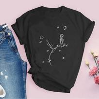 2024 Naujiena Mažojo Princo Spausdiniai Marškinėliai Apvalia Kaklo Trumpomis Rankovėmis T-shirt Moteriški Harajuku Moteriški Marškinėliai Laisvalaikio Marškinėliai S juoda