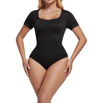 Women's Fashionable Square Neckline Slim Waist Cinching Seamless Short-sleeved Bodysuit Shapewear L juoda