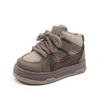 Kids' High-Top Velcro Sneakers: Spring/Autumn 2025 Collection for Boys & Girls with Solid Soles 21-26, pack of 6 chaki