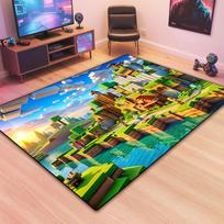 Neon Voxel World Print Area Rug, Colorful Blocky Pixel Scene Floor Mat for Gaming Room, Bedroom, Non-Slip Washable Carpet 60cm x 90cm