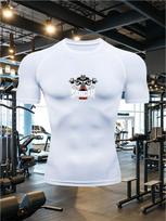 Mens White Compression Short Sleeve T-Shirt Dumbbell S.W.O.A.R Graphic Slim Fit Gym Workout And Running Athletic Top S balta