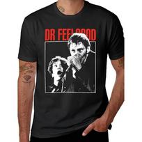 Vyriški vintažiniai roko grupės marškinėliai - Dr Feelgood ryškiai raudono teksto grafiniai marškinėliai, sunkaus audinio apvalios apykaklės marškinėliai koncertams, Helovino ir Kalėdų dovanoms - Retro 3XL juoda
