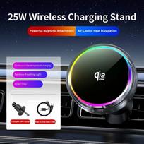 25W Magnetic Wireless Car Charger Stand  Air Cooling RGB Light Phone Holder For Magsafe iPhone 17 16 15 14 13 12 Fast Charging juoda