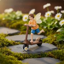 Riding Child Statue Unique Design Boy Fairy on Figurine HandPainted Garden Decoration for Gardeners,