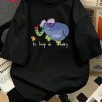 Abstract Frog T-shirt Summer Loose Short sleeved Shirt Round neck Top Cartoonish T-shirt for Men Women S