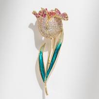 Bo Xin Yun Elegant Tulip Brooch - Copper Zirconia Women's Suit Accessory