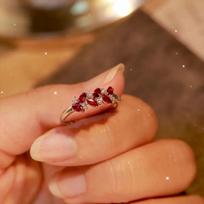 High-end Ruby Ring for Women: Trendy Instagram Design with Gemstone & Diamond Inlay in Pigeon Blood Red Size 7