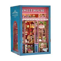 Book Nook Kit - DIY 3D Wooden Puzzle Miniature Dollhouse Bookshelf Bookends with Touch-Activated LED Lights [Bakery]
