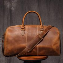 Leathfocus Men's Head Cowhide Travel Tote Crazy Horse Leather Crossbody Bag Women Camping Luggage Bag 14  Laptop Travel Bag