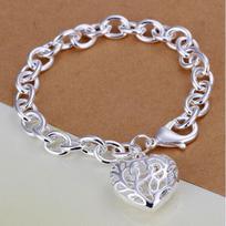 Kūrybiška korėjietiška apyrankė su tuščiaviduriu širdies motyvu - sidabru padengti papuošalai, nauja mados tendencija Silver Plated