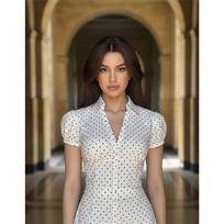 Moteriški laisvalaikio marškiniai su taškuotu raštu, slim fit, trumparankoviai, moteriški drabužiai, išpardavimas M beige