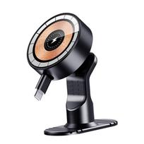 Magnetic Car Phone Holder with 15W Wireless Charger & Retractable Line, Rotating Stable Design