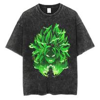 Anime Dragon Ball Broli Harajuku Washed Retro T-Shirt Cotton Men's Street Clothing Oversized Women's Short Sleeves Y2k S