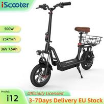 iScooter i12 Electric Scooter 12'' Pneumatic Road Tire 25KM/H 500W Motor 36V/7.5Ah Battery 30KM Range With Basket E Scooter i12 Black 25KM/H juoda