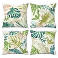 4pcs Tropical Green Blue Monstera Palm Leaf Printed Pillow Cover Polyester Cushion Case 2D Flat Printing Pillowcase Now 4PCS
