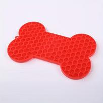Suction Cup Bone-Shaped Pet Lick Mat, Anxiety Relief Slow Feeder Pad, Reusable Licking Tray for Snacks and Daily Pet Feeding raudona
