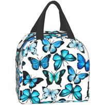 Blue Butterfly Insulated Lunch Bag Reusable Lunch Box Waterproof Women Lunch Tote Bag for Office Work School Picnic Beach 22x20x13CM smėlis