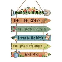 Garden Rules Hanging Sign, Spring Wooden Welcome Door Sign for Front Door, Rustic Farmhouse Wall Plaque for Porch Yard Gardening Shed Decoration 1
