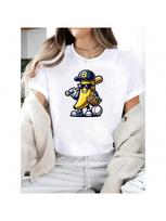 Cartoon Banana Playing Baseball Printed Round Neck Short Sleeve T-Shirt Casual And Versatile Style Suitable For Summer Ladies S įvairiaspalvis