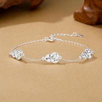 Tichia S925 Sterling Silver Crushed Ice Calabash Bracelet – Exquisite Sparkly Jewelry for Women in New Chinese Style 925 Silver