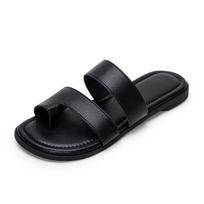 Women's Outdoor Leather Thong Sandals - Soft Sole, Non-Slip, Casual & Versatile, Large Size, Perfect for Summer Beach 41 juoda