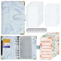 PU Money Saving Binder Marbling Cash Budget Book Savings Challenges Book  Save Money Blue Gold Edge