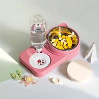 Dual Pet Feeder Bowls for Cats Dogs Non-Skid Easy Clean for Home Feeding rožinė
