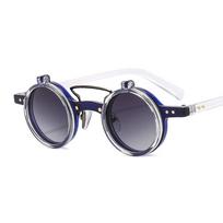 T307 Outu Double Layer Flip-Up Round Frame Sunglasses: Trendy Unisex Motorcycle Punk Style