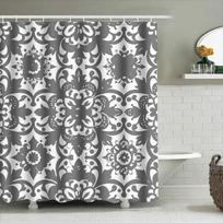 Stylish White Gray Damask Shower Curtain with Modern Bathroom Decor Design Waterproof Fabric for Bathtub Coverings (180x180cm) 90x180cm
