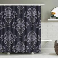 Luxury Damask Shower Curtain Black Grey Floral Print Fabric Waterproof Bathroom Decor 72 x 84 inches (183cm x 213cm) W90xH180cm