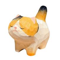 Cat Ornament Hand-Carved Wood Carving Compact Size Kitten Figure Wealth Symbol Desktop Car Bookshelf Decoration Cat