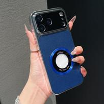 Premium iPhone 16 Pro Max Leather Texture Case with Lens Film & Magnetic Adsorption - Light Luxury Design iPhone 17 Pro Max mėlyna