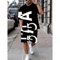 Summer  Men's Short-Sleeved Set with Trendy Letter Print for Casual and Street Style Comfortable and Soft S