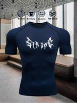 Men's Compression Shirt Quick Dry Navy Blue Gym T-Shirt Gothic Metal  STRONG  Print Workout Sportswear S tamsiai mėlyna