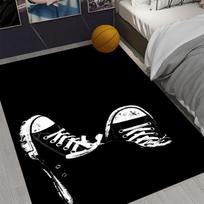 Black and White Sneaker Graphic Area Rug for Boys Bedroom Teen Room Sports Decor Non Slip Floor Mat with Basketball Design 40X60CM