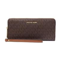 Michael Kors MK Jet Set Travel Monogram Zip Wallet Large Men wallet Brown 35F8GTVT3B-BROWN Basic Set (Bag+Dust Bag)