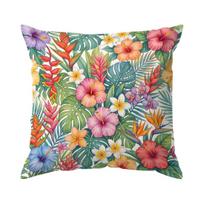 Tropical Hibiscus Flowers Palm Trees Cushions Pillowcase Polyester Cushion Cover Throw Pillow Pillowcover Home Car Sofa Decor 4PCS