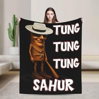 Warm Soft Blankets Boys Airplane Travel Tung Tung Tung Sahur Throw Blanket Flannel Bedspread For Couch Chair Sofa Bed Cover 100x150cm