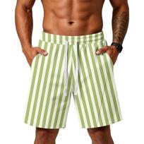 Men's Loose Fit Striped Print Athletic Training Gym Beach Shorts with Pockets Elastic Waistband Drawstring XXL