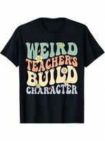 Teachers Build Character Teacher Groovy Retro Vintage T-Shirt_1ww S įvairiaspalvis