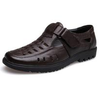 Cow Leather Non-slip Black Brown Brand Summer Open Toe Casual Sandals for Men Outdoor Holiday Walking 40 ruda