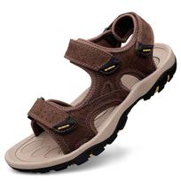 Men's Casual Wear-Resistant Velcro Beach Sandals - Breathable Non-Slip Cowhide Outdoor Shoes 42 ruda