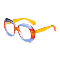 Stylish Large-Frame Round Glasses: Contrasting Color, Blue Light Blocking, Flat-Top Design for Women Blue Light Blocking, Color as pictured