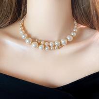 Elegant French Retro Pearl Necklace: Luxurious, High-End, Chic Clavicle Chain with Large & Small Pearls