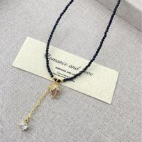 Elegant French Pink Tulip Tassel Necklace with Black Crystals - Retro High-End Versatile Clavicle Chain Design