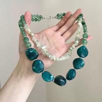 Cross-border Double Layer Exquisite Gravel Necklace with Irregular Design and High-End Clavicle Chain žalia
