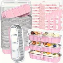 50Pcs Reusable Aluminum Foil Air Fryer Baking Tray Cake Making Cup Long Rectangle Household Oven Pastry Tools Aluminum Foil Box onesize