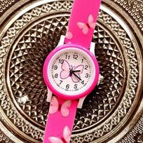 Lovely Girls Watch Butterfly Printing Silicone Candy Jelly Quartz Watches for Children Students Party Gifts Clock rožinė raudona spalva